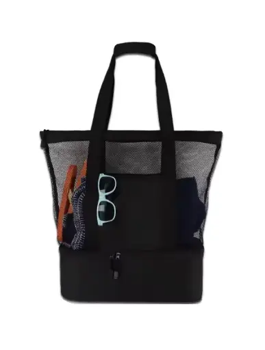 Grand sac de pique-nique en maille transparente + glacière intégrée