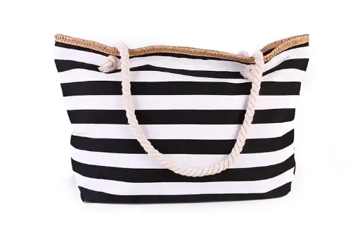 Grand sac fourre-tout de plage en toile rayée